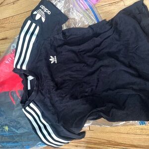 Adidas Kids Black and White Striped Tee